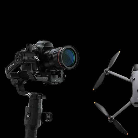 Cinema camera on a gimbal and drone